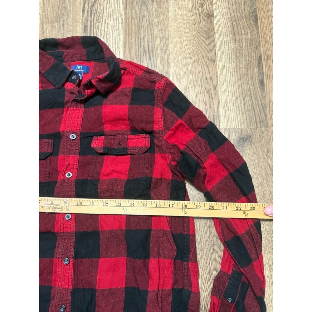 George Shirt, Men's Size Medium Red Black Plaid Long Sleeve Button Up - Picture 6 of 10